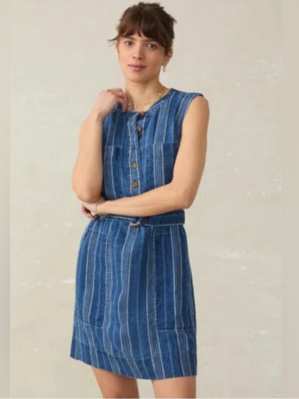 Faherty NWT Avalon Dress Dockside Stripe belt WDS2534 M
